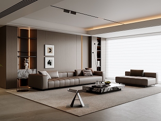 Modern Italian Living Room Sofa Coffee Table Combination Leather Sofa Multi-person Sofa Background Wall Floor Lamp Unowned Lamp Living Room Sofa Stool 3d model