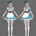 Cute Anime Character With Bunny Ears In Blue And White Maid Outfit With Stockings