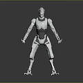 Silver Robot Creature With Metallic Mechanical Structure Standing On Dark Background