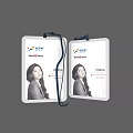 Two White ID Badges With NewTech Logo Portrait Photo And Blue Lanyard