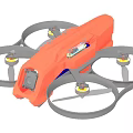Red Quadcopter Drone With Four Propellers And Front Camera Design