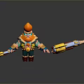 Animated Cat Game Character With Orange Fur Green Eyes And Yellow Weapons