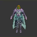 Fantasy Woman Character In Blue And White Detailed Armor With Golden Hair Standing Pose