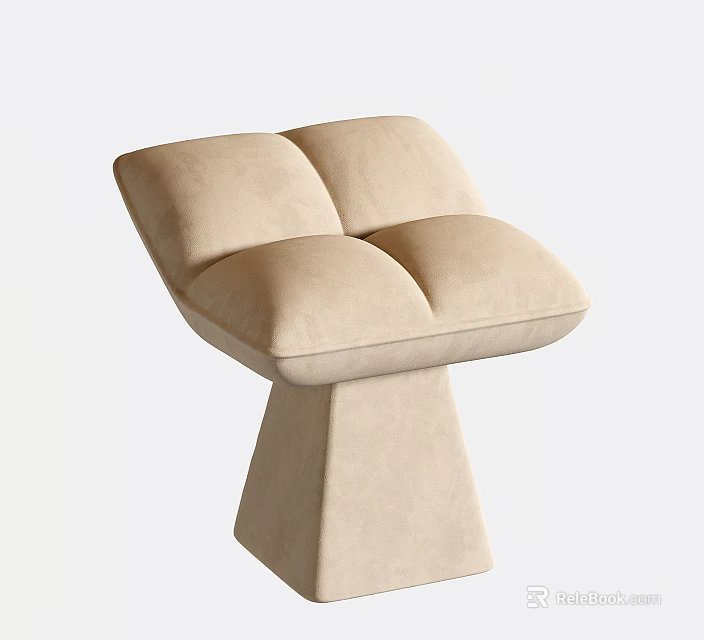 Beige Upholstered Sofa Stool With Padded Square Seat And Geometric Base 3d model 