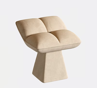 Beige Upholstered Sofa Stool With Padded Square Seat And Geometric Base 3d model