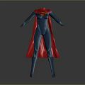 Detailed Female Superhero Character Costume with Blue Bodysuit and Red Cape