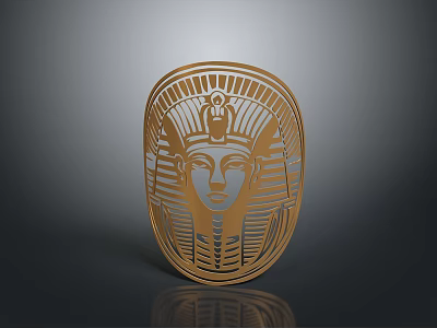 Egyptian Style Golden Mask Sculpture With Intricate Carving Details And Decorative Patterns 3d model