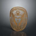 Egyptian Style Golden Mask Sculpture With Intricate Carving Details And Decorative Patterns