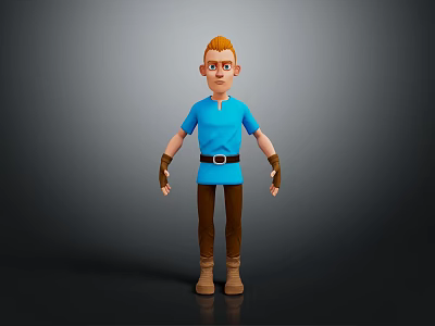 Game Movie Character With Orange Hair Blue Shirt And Brown Pants Boots Gloves 3d model
