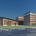 Traditional School Buildings With Red Brick Facade Green Lawn And Spacious Courtyard