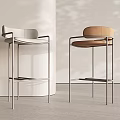 Modern Bar Stools With Metal Frame And Leather Seat In White And Beige Tones