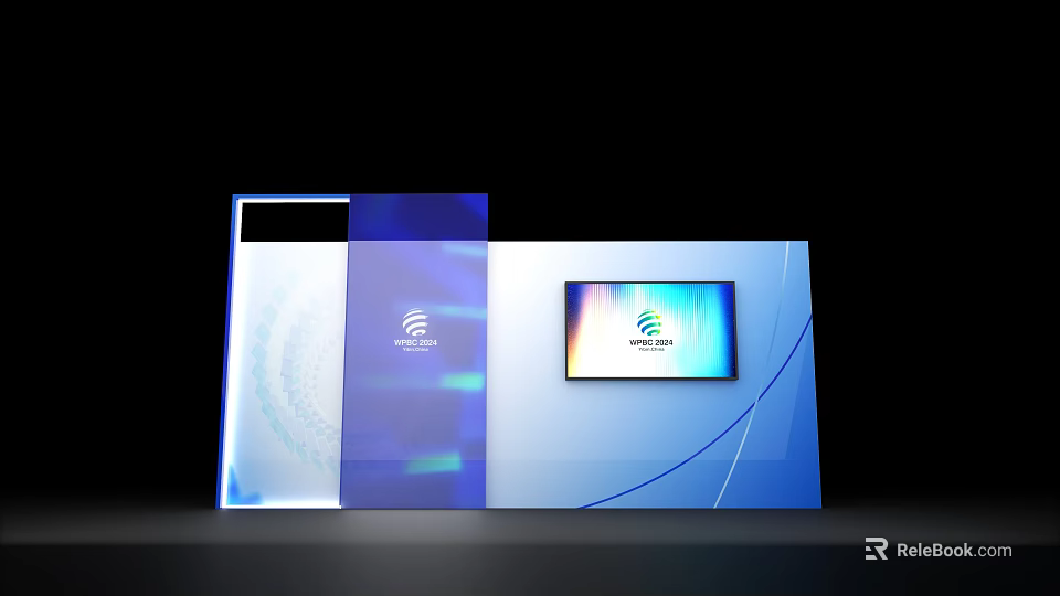 Modern Display Backdrop With Blue White Design And Innovation Logo Screen 3d model 