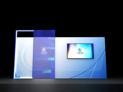 Modern Display Backdrop With Blue White Design And Innovation Logo Screen 3d model