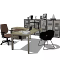 Modern Office Desk Setup With File Cabinets Chairs And Decorative Items 3d model