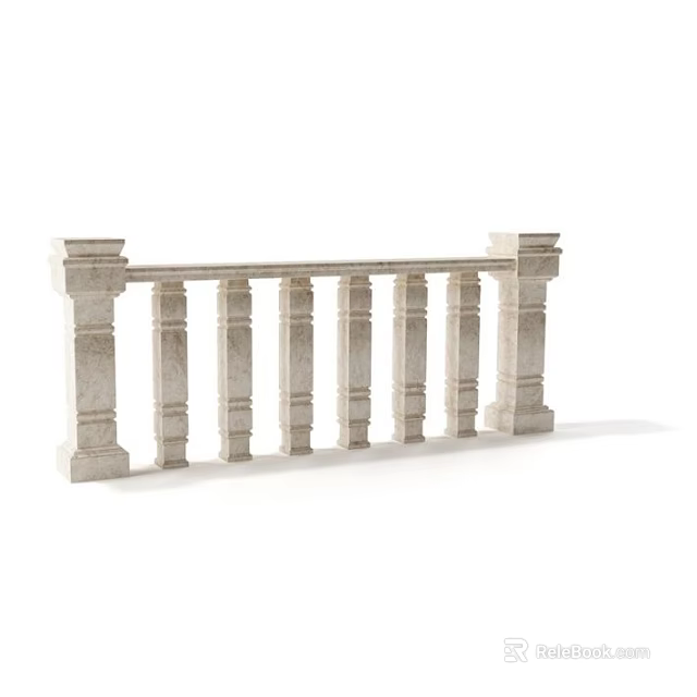 Classic Stone Balustrade Architectural Component With Decorative Columns And Handrail 3d model 