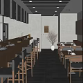 Japanese Restaurant Interior With Wooden Counter Tables Chairs And Soft Lighting Decor
