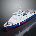 Modern Border Guard Patrol Boat 354 White Blue Red Hull with Radar Antenna