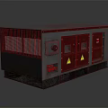 Industrial Metal Cabinet With Gray Body Red Doors Ventilation Grilles Control Panel And Warning Signs
