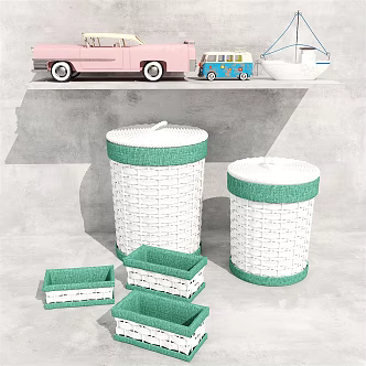 Modern Storage Basket Toy Bus Car Decorations Toy Wear Woven Basket Storage Box 3d model