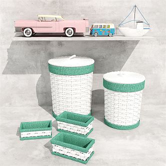 Modern Storage Basket Toy Bus Car Decorations Toy Wear Woven Basket Storage Box 3d model