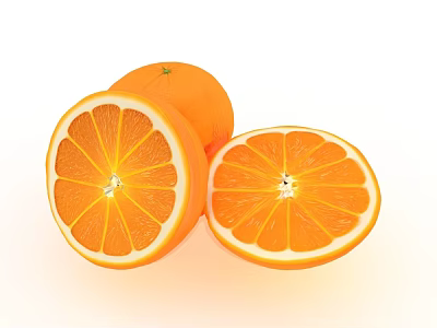 Fresh Ripe Oranges With Whole And Sliced Pieces On White Background 3d model