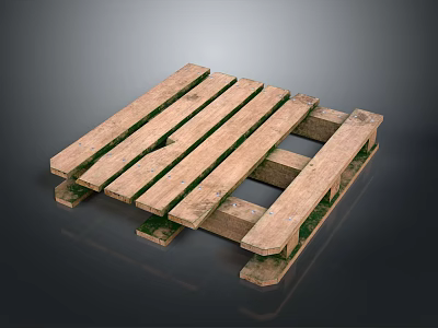 Rustic Wooden Pallet With Green Moss And Wooden Planks On Dark Background 3d model
