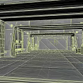 Industrial Long Passage Interior With Concrete Walls Metal Vents And Ceiling Lighting
