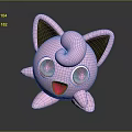 Cute Pink Cartoon Creature Character with Large Green Eyes Black Ears and Open Mouth