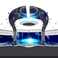 Futuristic Blue Illuminated Structure With Sleek Streamlined Design And Glowing Center
