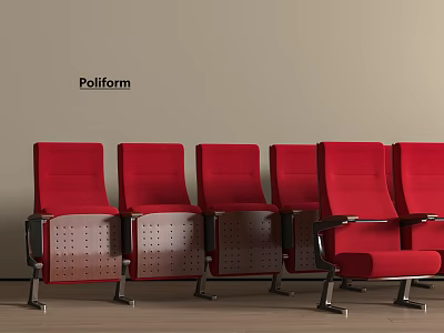 Modern Public Seats In Red Design By Poliform Arranged In Row For Indoor Public Spaces 3d model