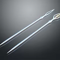 Pair of Shiny Silver Decorative Long Spears Featuring Ornate Top Ornament