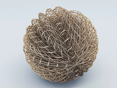 Intricate Handcrafted Woven Metal Sculpture Spherical Design With Artistic Radiating Lines 3d model