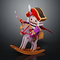 Pirate Doll Riding On Wooden Rocking Horse With Purple Cape And Sword