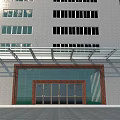 Modern Commercial Building Glass Awning With Transparent Panels And Metal Supports