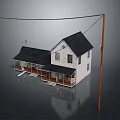 Small House With Black Roof White Walls Front Porch And Utility Pole Power Line