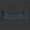 3D Medieval Castle Model With Square Structure Blue Towers And Orange Ground 3d model