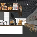 Modern Fast Food Restaurant Interior With Order Counter Menu Boards Wooden Tables And Wall Paintings