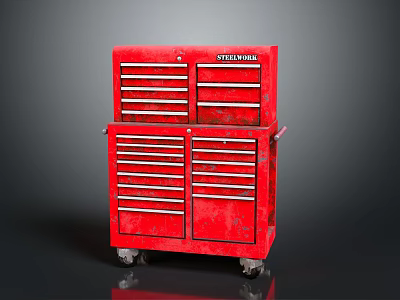Red Metal Tool Cart with Multiple Drawers for Workshop Organization and Mobile Storage Solutions 3d model