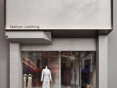 Fashion Clothing Storefront With Stylish Window Display And White Outfit Mannequins 3d model