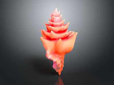 Vibrant Pink and Orange Tiered Tower Shaped Conch Seashell with Shiny Finish on Dark Background 3d model