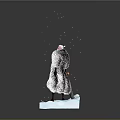 Game And Movie Character With Fur Coat Holding Weapon On Ice Block With Snowflakes