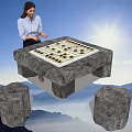 Chess Entertainment Scene With Rock Shaped Tables Stools Mountains Blue Sky And Sunshine