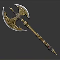 Ornate Ancient Battle Axe With Gold Silver Design And Intricate Carved Handle 3d model