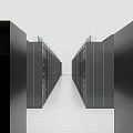 Neatly Arranged Server Room With Black Cabinets White Ceiling And Gray Floor