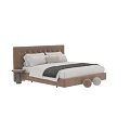 Elegant Modern Double Bed With Tufted Headboard White Pillows And Wooden Nightstand
