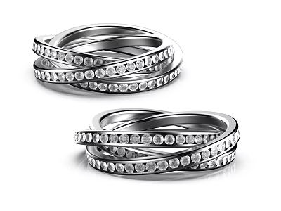Elegant Modern Stackable Rings With Shiny Silver Band And Round Diamond Studs For Women Jewelry 3d model
