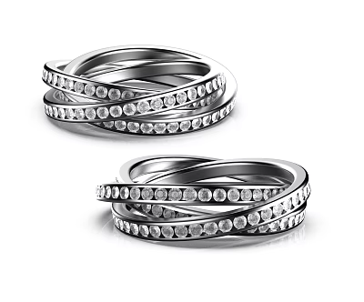 Elegant Modern Stackable Rings With Shiny Silver Band And Round Diamond Studs For Women Jewelry 3d model