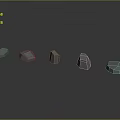 Different Shaped Wood And Stone Objects Arranged On Gray Background 3d model