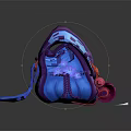 3D Modeled Blue and Purple Bag with Floral Pattern and Braided Tassel Accents