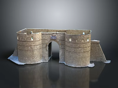 Ancient Stone Fortress Landscape Featuring Archway Gate Round Towers And Snowy Base 3d model
